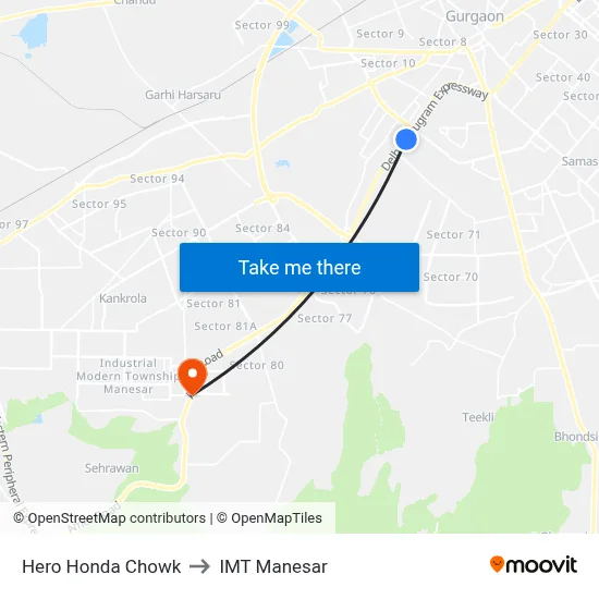 Hero Honda Chowk to IMT Manesar map