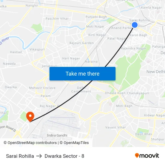 Sarai Rohilla to Dwarka Sector - 8 map