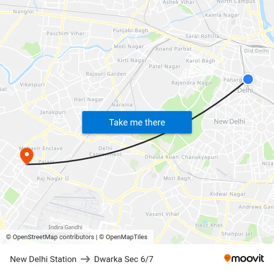 New Delhi Station to Dwarka Sec 6/7 map