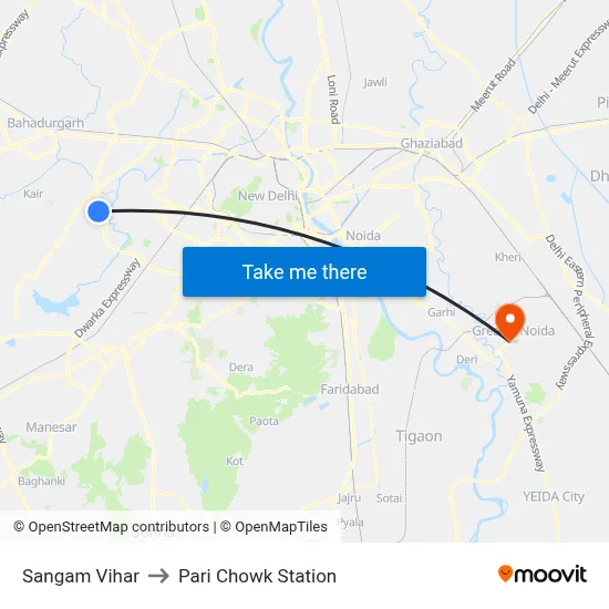 Sangam Vihar to Pari Chowk Station map