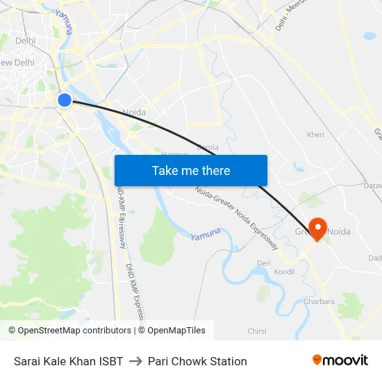 Sarai Kale Khan ISBT to Pari Chowk Station map