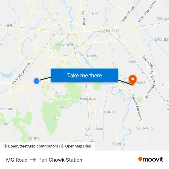 MG Road to Pari Chowk Station map