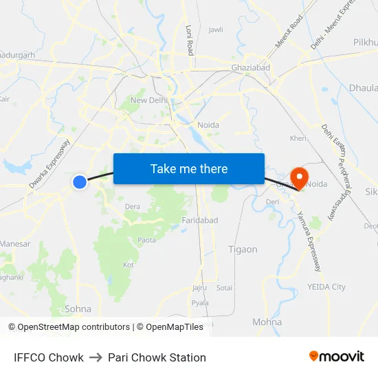IFFCO Chowk to Pari Chowk Station map
