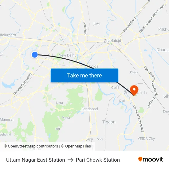 Uttam Nagar East Station to Pari Chowk Station map