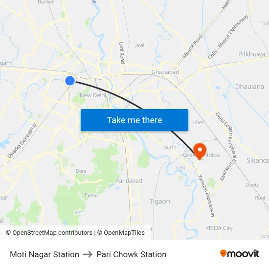 Moti Nagar Station to Pari Chowk Station map