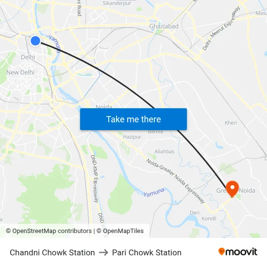 Chandni Chowk Station to Pari Chowk Station map