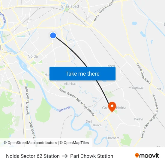 Noida Sector 62 Station to Pari Chowk Station map