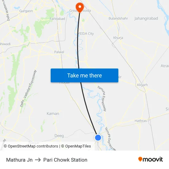 Mathura Jn to Pari Chowk Station map