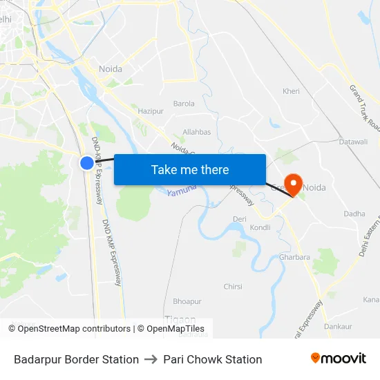 Badarpur Border Station to Pari Chowk Station map