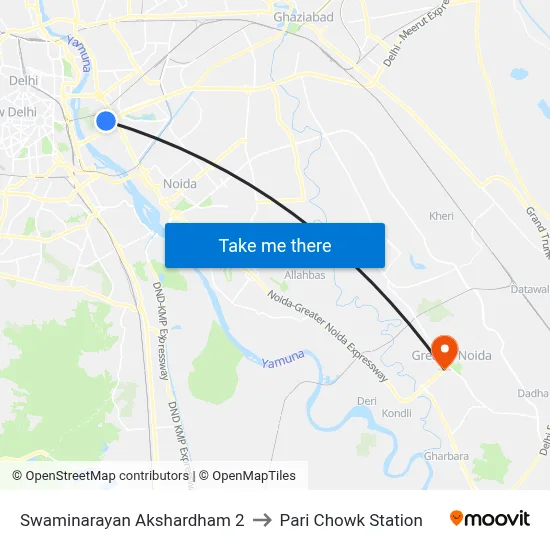 Swaminarayan Akshardham 2 to Pari Chowk Station map