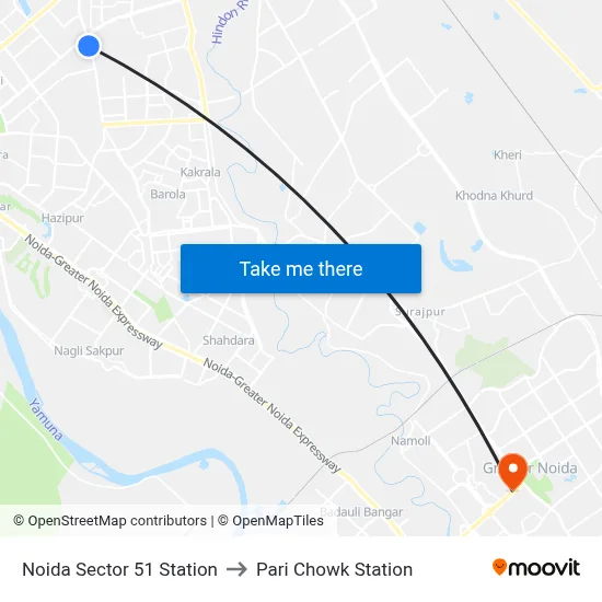 Noida Sector 51 Station to Pari Chowk Station map