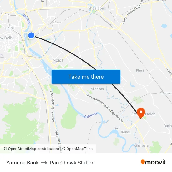 Yamuna Bank to Pari Chowk Station map