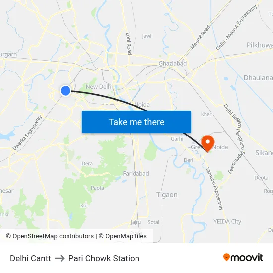 Delhi Cantt to Pari Chowk Station map