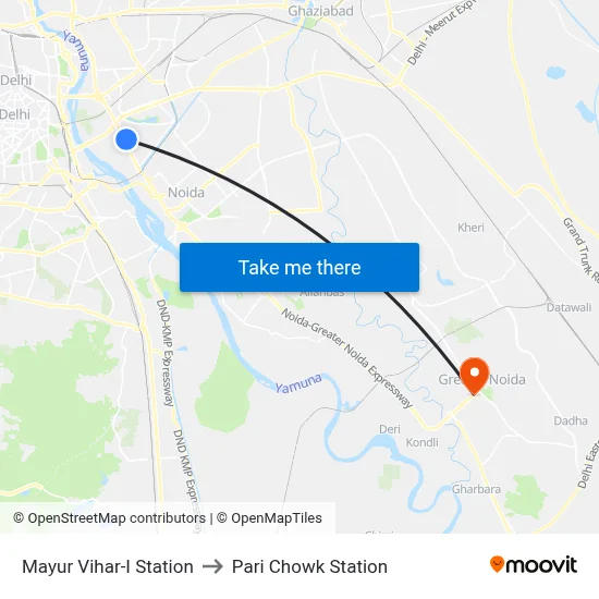 Mayur Vihar-I Station to Pari Chowk Station map
