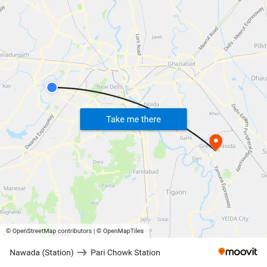 Nawada (Station) to Pari Chowk Station map