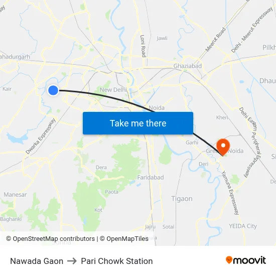 Nawada Gaon to Pari Chowk Station map