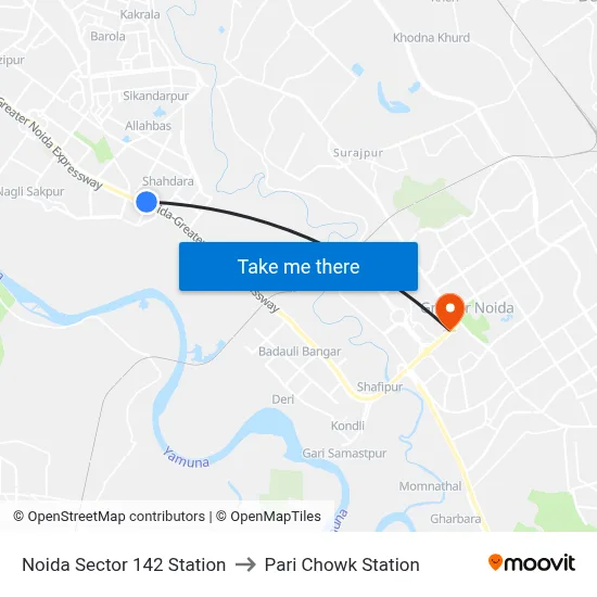 Noida Sector 142 Station to Pari Chowk Station map