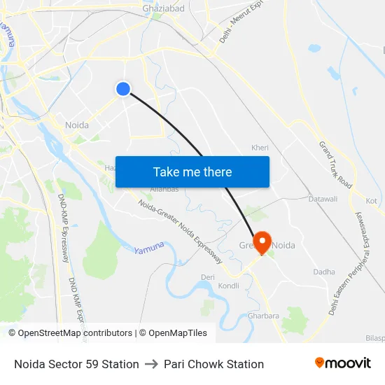 Noida Sector 59 Station to Pari Chowk Station map