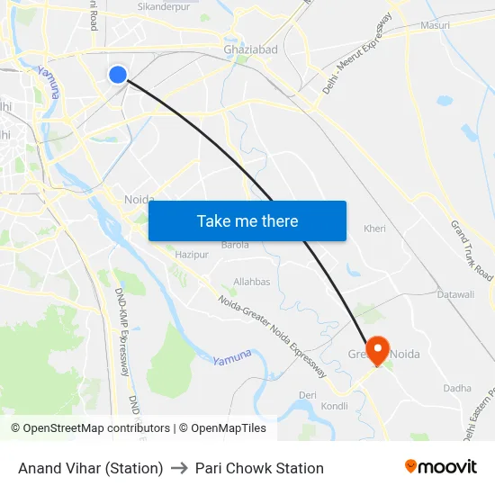 Anand Vihar (Station) to Pari Chowk Station map