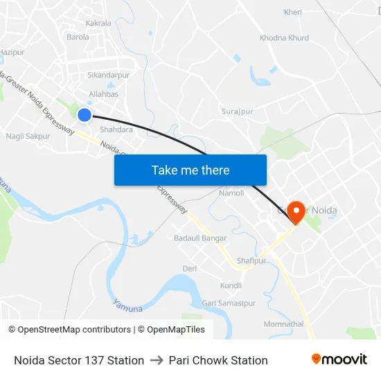 Noida Sector 137 Station to Pari Chowk Station map