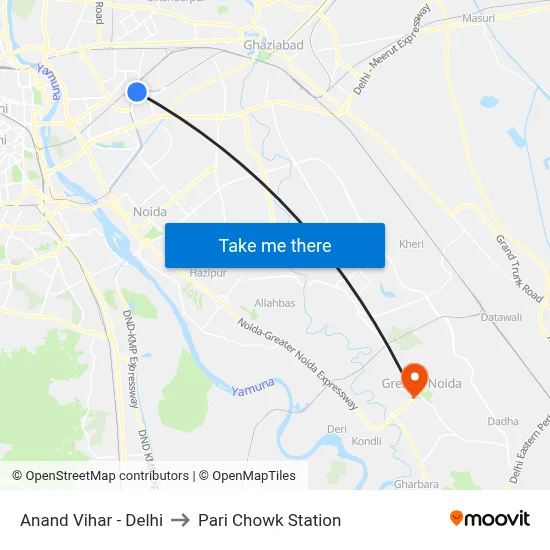 Anand Vihar - Delhi to Pari Chowk Station map