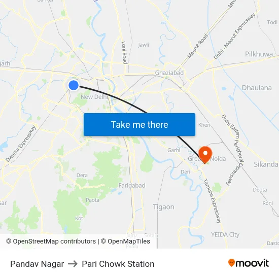 Pandav Nagar to Pari Chowk Station map