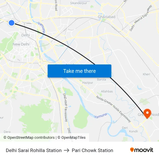 Delhi Sarai Rohilla Station to Pari Chowk Station map