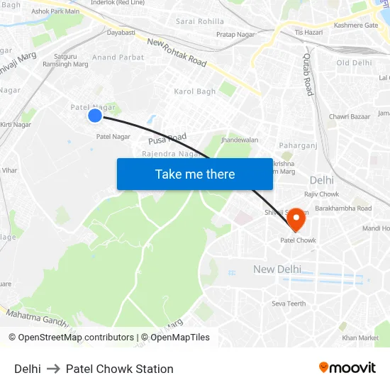 दिल्ली to Patel Chowk Station map