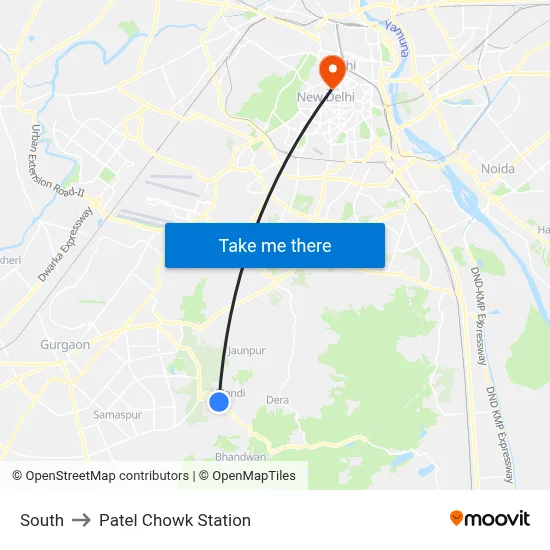 साउथ to Patel Chowk Station map