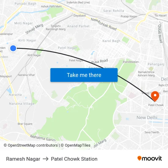Ramesh Nagar to Patel Chowk Station map