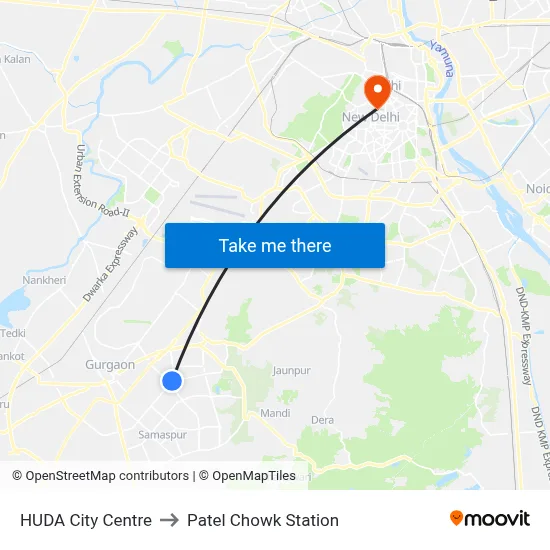 HUDA City Centre to Patel Chowk Station map