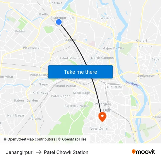Jahangirpuri to Patel Chowk Station map