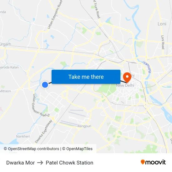 Dwarka Mor to Patel Chowk Station map