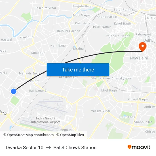 Dwarka Sector 10 to Patel Chowk Station map