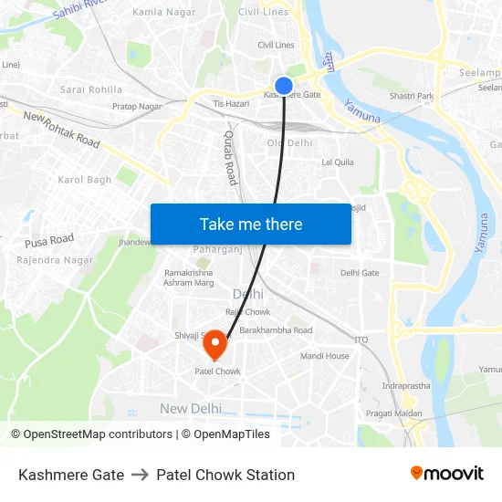कश्मीरी गेट to Patel Chowk Station map