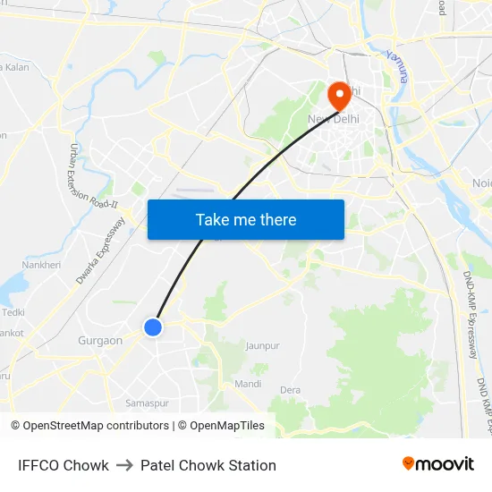 Iffco Chowk to Patel Chowk Station map