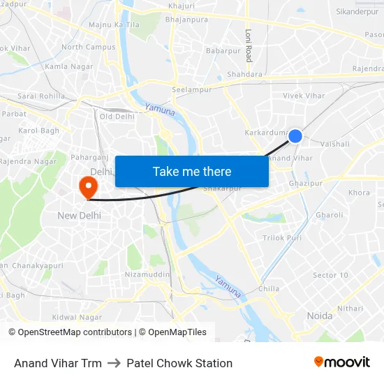 Anand Vihar Trm to Patel Chowk Station map