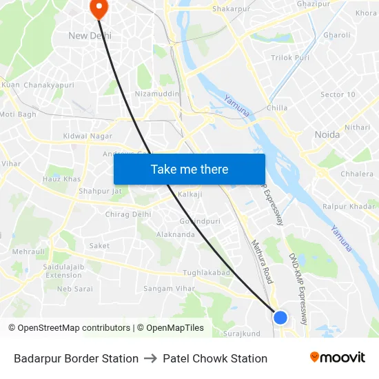 Badarpur Border Station to Patel Chowk Station map