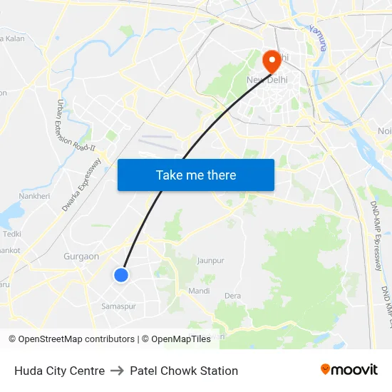 Huda City Centre to Patel Chowk Station map