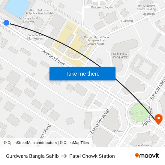 Gurdwara Bangla Sahib to Patel Chowk Station map
