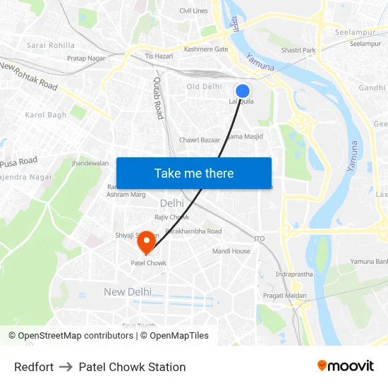 Redfort to Patel Chowk Station map