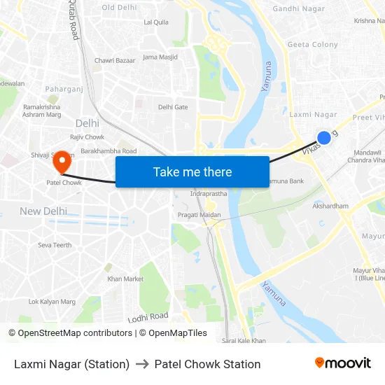 Laxmi Nagar (Station) to Patel Chowk Station map
