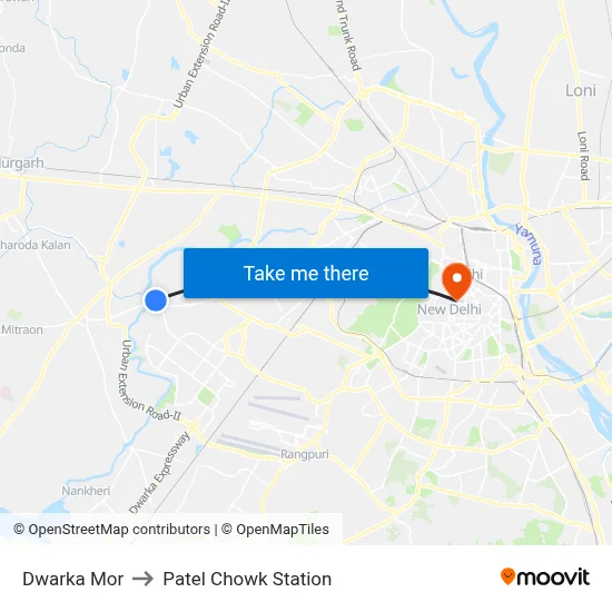 Dwarka Mor to Patel Chowk Station map
