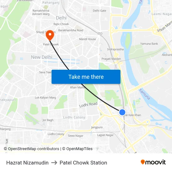 Hazrat Nizamudin to Patel Chowk Station map