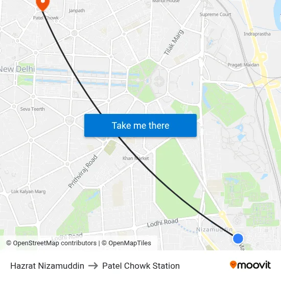 Hazrat Nizamuddin to Patel Chowk Station map