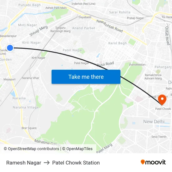 Ramesh Nagar to Patel Chowk Station map