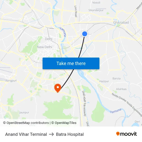 Anand Vihar Terminal to Batra Hospital map