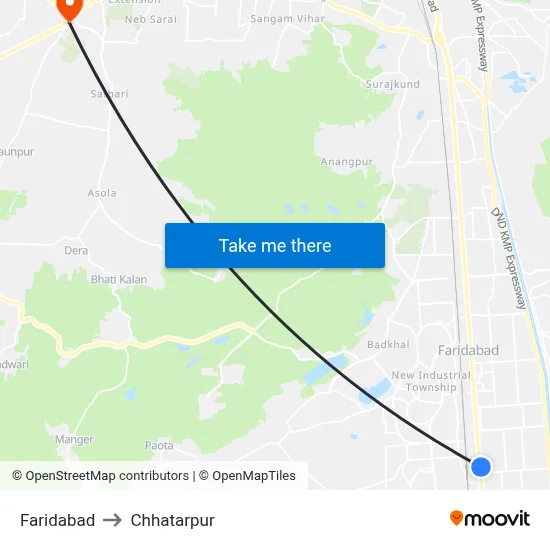 Faridabad to Chhatarpur map