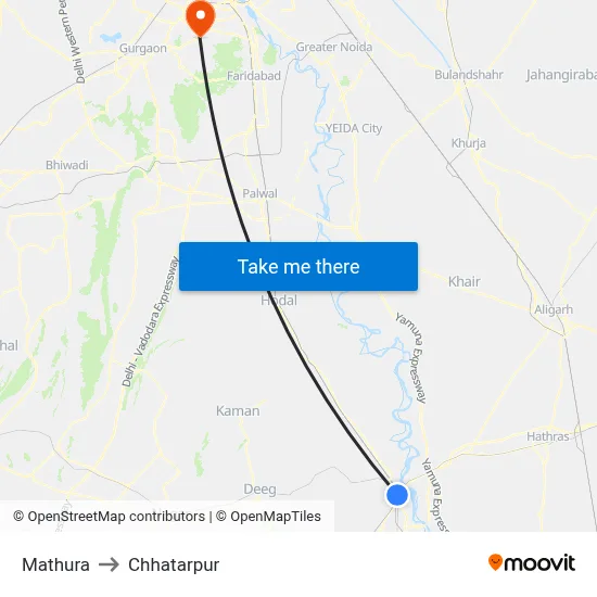 Mathura to Chhatarpur map