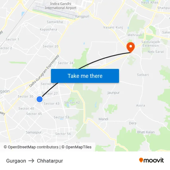 Gurgaon to Chhatarpur map